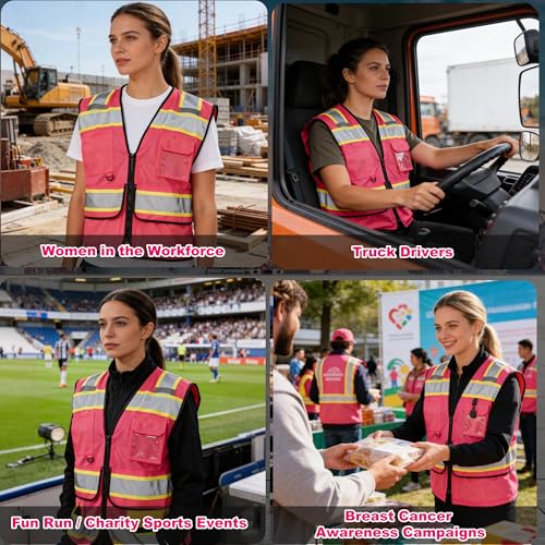 Image of A-SAFETY High Vis Reflective Safety Vest for Men Women Zipper Ipad Pockets Mesh Construction Apparel Neon Vest for Work