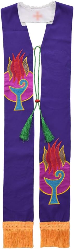 BLESSUME Clergy Revesible Stole Chalice Embroidered Mass Stole with Fringe