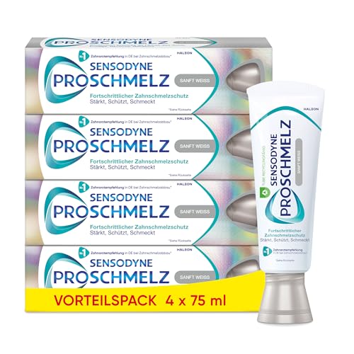 Zahnpasta - Sensodyne ProSchmelz Sanft Weiss, Zahncreme mit Whitening Effekt, fortschrittlicher Zahnschmelzschutz für natürlich weiße Zähne, 4x 75ml