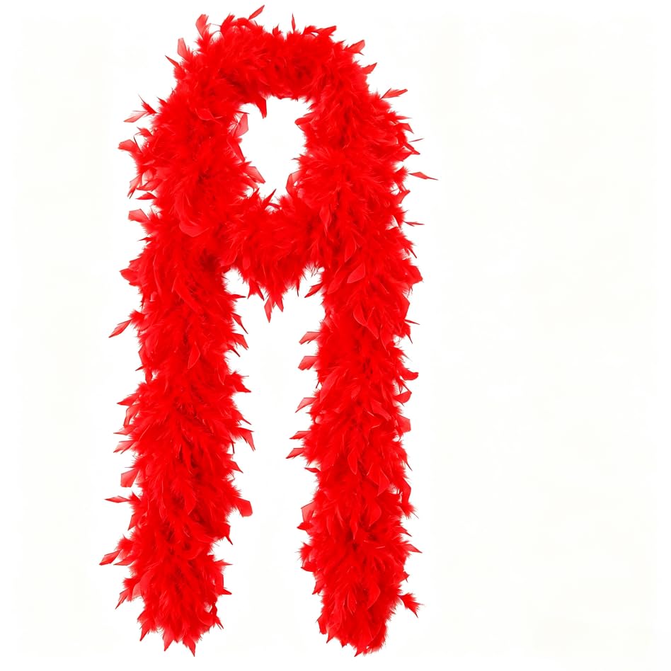 ASREJUR Halloween Party Costume Red Feather Boa Accessories, Red Boa