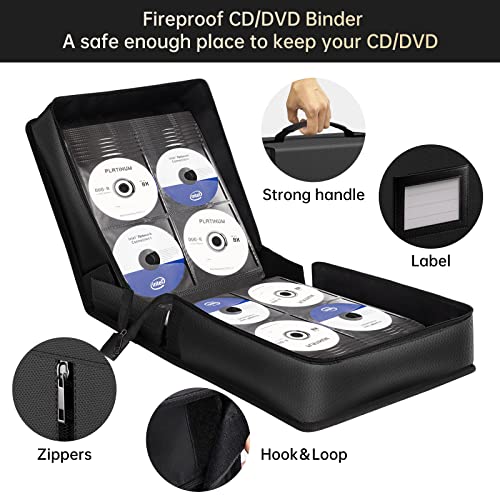 Image of ENGPOW Fireproof CD Case, CD /DVD Storage Box,400 Capacity CD Binder DVD Storage Holder with Zippers, Portable Large Card Media Wallet Organizer Safe for Home Office Travel Car,Black,12.2 inchx11.8 inchx7.1 inch