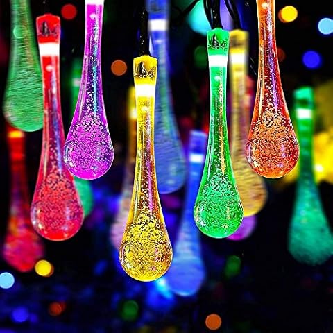 Solar Raindrop String Lights Outdoor Garden Lights 50LED Raindrop 24Ft 8Modes Waterproof Crystal Dorp Indoor Outdoor Christmas Tree Halloween Home Garden Decoration Cover