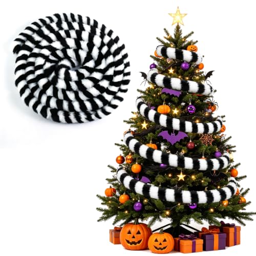 26FT Sandworm Tree Halloween Garland Black White Striped Faux Fur Roll