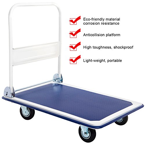 Giantex 5 660Lbs Platform Cart Dolly Folding Foldable Moving Warehouse Push Hand Truck, Blue, 35.5Inch X 24Inch (Baseboard) #TOP2