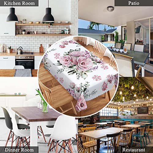 Swono Rose Table Cloth Rectangle Tables Watercolor Pink Flowers Rose Leaves Kitchen Table Cover Oblong 52"X70" Tablecloth For Dining Table Buffet Parties Patio And Camping #TOP6