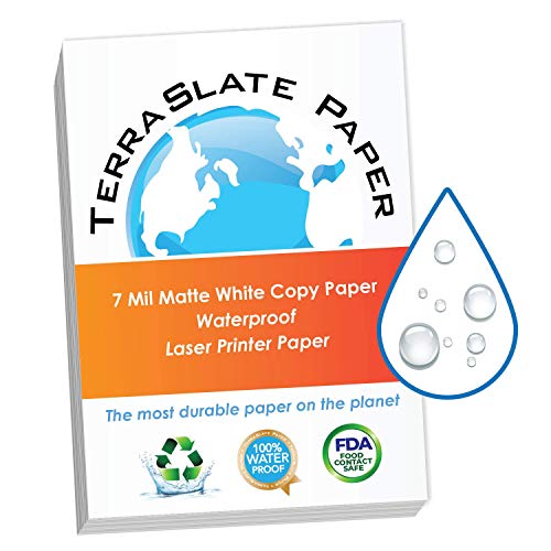 TerraSlate Copy Paper Waterproof Laser Printer, Rain Weatherproof, 8 Mil, 8.5x11-inch, 100 Sheets