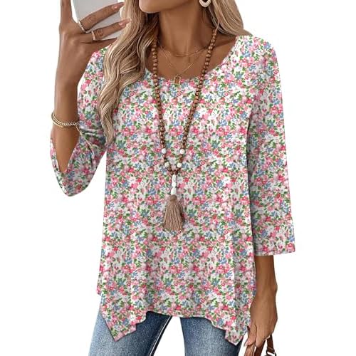 AKEWEI 3/4 Length Sleeve Womens Tunic Tops Loose Fit Blouses Dressy Casual Crew Neck Tees S-2XL