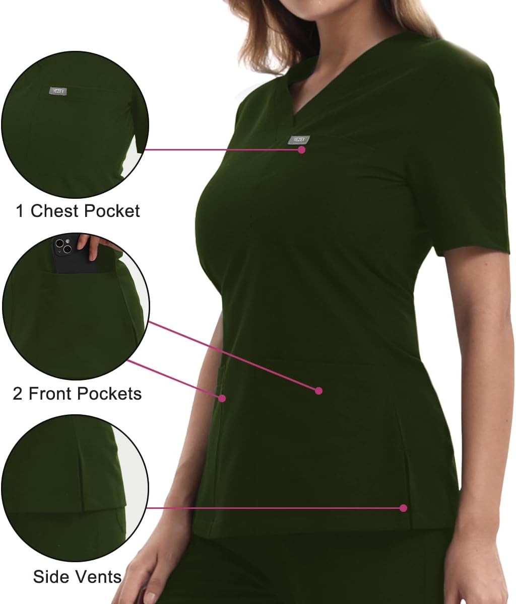 Scrubs for Women Set, Medical Scrubs Top & Pants, Women's Jogger Scrub Set w/ 10 Pocket - Image 4