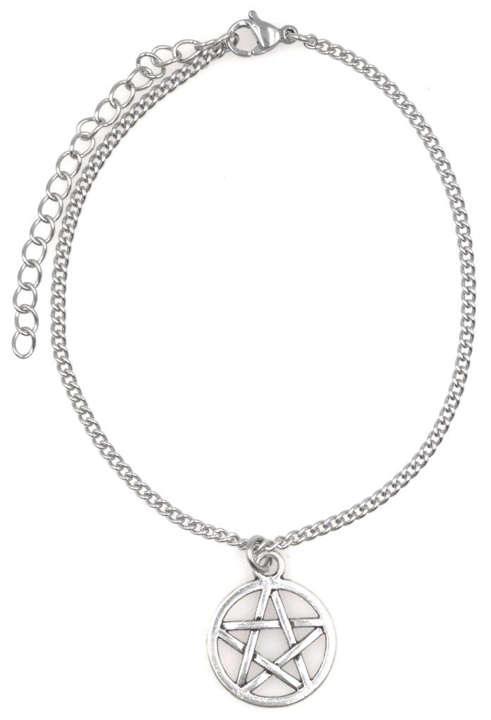 It's All About...You! 7.5” - 9.5” Stainless Steel Ankle Bracelet with Alloy Pentacle 5 Pointed Star Pentagram 52W