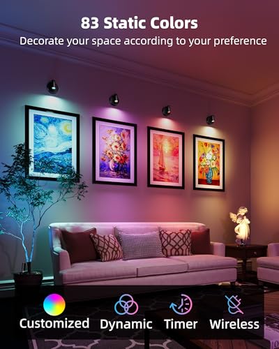 Image of EZVALO RGB Spotlights Indoor with Remote, 5500mAh Rechargeable Picture Lights, DIY Mode & 83 Color Changing Uplighting, Wireless Mini Accent Lighting for Plant Painting, Artwork (2Pack-Black)