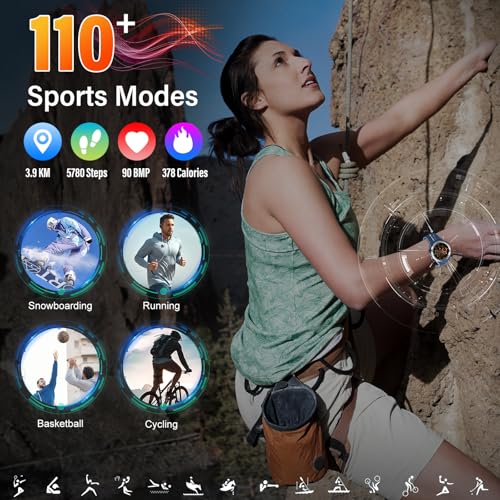 Image of Military Smart Watches for Men(Answer /Make Calls), 1.39 inchHD Fitness Watch, 24 /7 Heart Rate Sleep Monitor, Smart Watch for Men 110+ Sport Modes, 30Day, IP68 Waterproof Smartwatch for Android iOS, Blue