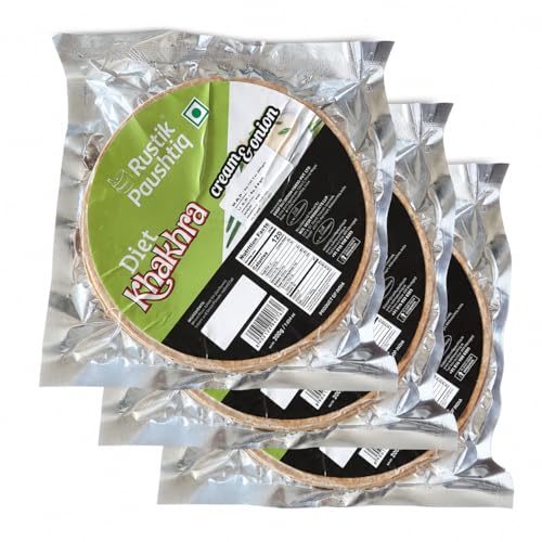 Image of RUSTIK PAUSHTIK Cream Onion Khakhra - 200g Each | Whole Wheat Baked Khakhra | Cream & Onion Flavour | Gujarati Snack | Ready to Eat Tea Time & Travel Snack (Pack of 4)
