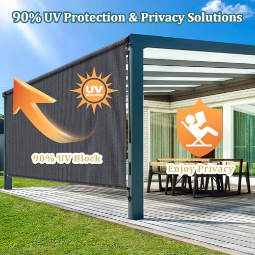 Image of Shade&Beyond Patio Shades Roll Up Outdoor 10' W x 8' H, Cordless Roller Shade Blinds with 90% UV Protection, Exterior Sunshade Cloth Roll for Pergola Porch Gazebo Balcony, Blue Gray