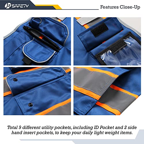 Image of JKSafety 9 Pockets High Visibility Zipper Front Safety Vest | Blue with Dual Tone High Reflective Strips | Meets ANSI /ISEA Standards (901-Blue, 3X-Large)
