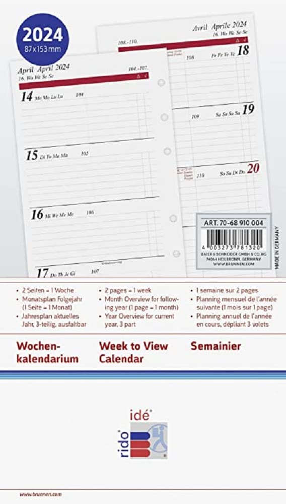 rido/idé 2024 Weekly Calendar Timing Special 2 Pages = 1 Week Sheet Size 8.7 x 15.3 cm White
