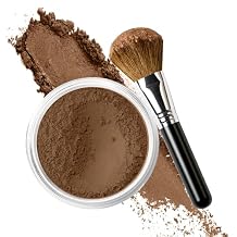 FOUNDATION with FLAWLESS FACE BRUSH Mineral Makeup EBONY Matte Natural Loose Powder Bare Skin Cosmetics Full Coverage Long Lasting All Skin Types SPF 18