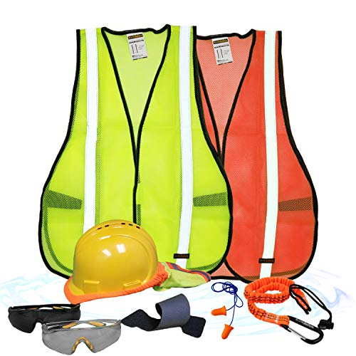 KwikSafety (Charlotte, NC) TURTLE SHELL VEST KIT (10 Vents) Standard Cap ANSI Hard Hat, Safety Glasses, Vests, Tool Lanyard, Sunshade, Sweatbands, Earplugs Construction Gear, Type1, Class C, YELLOW