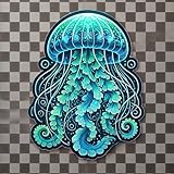 Laptop Wall Car Window Bumper Sticker - Electric Blue Jellyfish Decal with Intricate Tentacles, Waterproof and UV Resistant, Perfect for Laptops, Cars, Water Bottles, and More (6)