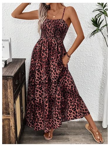 Image of Floerns Women's Leopard Print Spaghetti Strap Maxi Dresses Vacation Cami Long Dress
