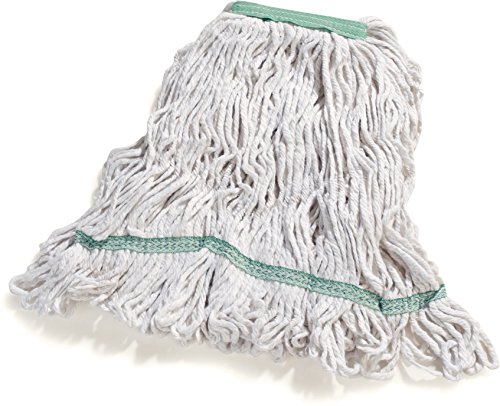 Sparta Flo-Pac Cotton Mop Head, Loop-Ended, Narrow Band With 1" Green Band For Organized Cleaning, Medium, White, (Pack Of 12) #TOP5