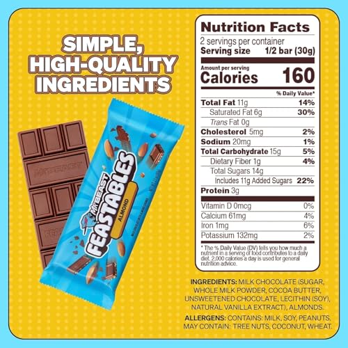 Image of DECADENT FOODS Mr.Beast Feastables Combo Pack (Almond & Milk Crunch) Creamy Smoothness Delicious Chocolate Bar Each 60Gm (Pack Of 2) New Pack
