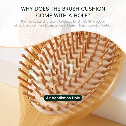Bamboo Hair Brush Set for Hair Growth & Detangling