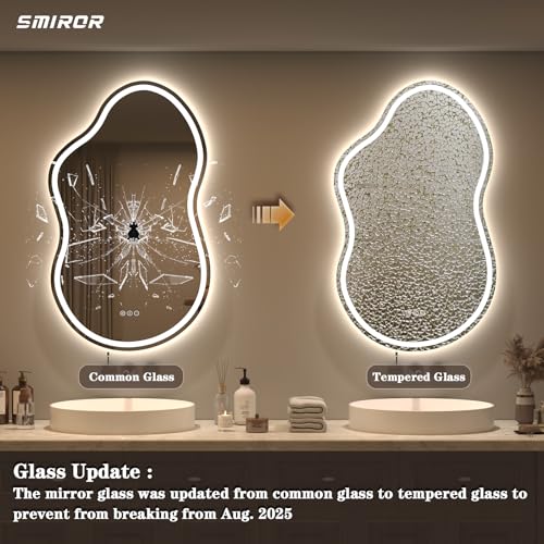 SMIROR Asymmetrical Led Bathroom Mirror 40x 24 inch, Irregular Cloud Lighted Vanity Mirror with Lights for Wall, Anit-Fog, Dimmable, Memory (Vertical/Horizontal) by SMIROR - Image 5