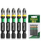 HitScrews 2' Anti-Slip Phillips Impact Bits #2,S2 Steel Screwdriver Bits,360° Laser-Etched Magnetic Driver PH2 Bit, CNC Precision 1/4' Hex Shank – Furniture, Carpentry & Everyday Fastening | 5 Pack