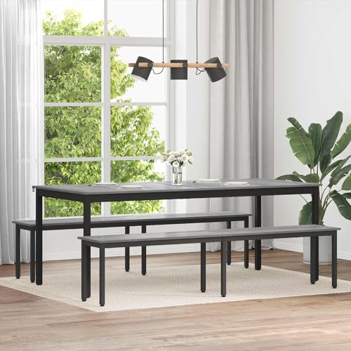 Image of SooIarix Grey Sonoma Wood Bench with Metal Legs, 200 x 35 x 45 cm, Robust, Easy Care, Indoor for Dining Room, Living Area, Durable Bench for Cosy Seating