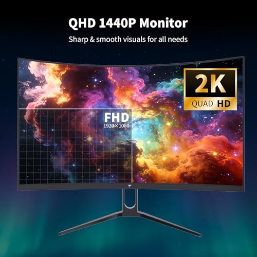 Image of KTC H27S5C 27 inch Curved Gaming Monitor, 1440P QHD 144Hz 120Hz Monitor, 1500R HVA Panel, HDR400, Adaptive Sync, 400nits, HDMI 2.0 x2, DP 1.4, VESA 100x100 PC Monitor