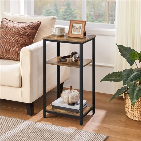 Yaheetech Tavolino da Caffè Vintage Stile Industriale Tavolino Lato a 3 Ripiani Comodino Porta Telefono in Legno e Metallo Tavolino d’Appoggio per Salotto Ingresso Ufficio