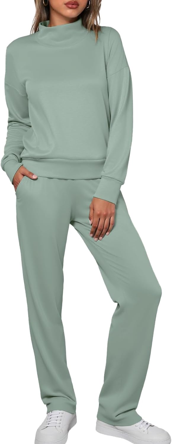 Totatuit Womens Lounge Sets Two Piece Tracksuits Casual Sweatsuits Mock Neck Tops with Thumb Holes Fall Outfits - Image 2