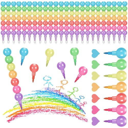 Humyoun 24 Pcs Round Stacking Crayons for Kids Set of 24 Each Has 7 Colors Rainbow Stacking Crayons Rainbow Party Favor Funny DIY Painting Pencils for School Office Birthday Party Gift Teacher Supply