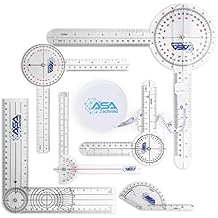 ASA TECHMED Goniometer Complete Set 6 Pieces + Body Measuring Tape - Physical Therapy, Occupational Therapy, Fitness, Medical Protractor Angle Ruler 12/8/6 Inches