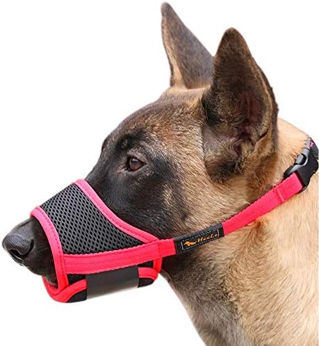 HEELE Maulkorb Für Hunde, Verstellbare Schlaufe, Atmungsaktiv, Sicherer, Schneller Sitz Für Kleine, Mittelgroße Hunde, Verhindert Das Beißen, Kauen Und Bellen (L, Rot)