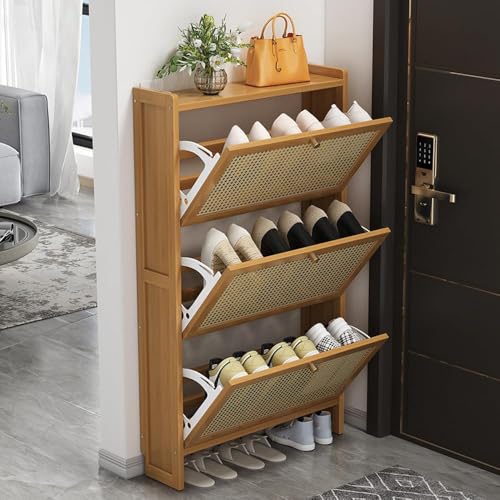 Scarpiera pieghevole: questa scarpiera dispone di cassetti pieghevoli 2/3. L'ampia piattaforma superiore è sufficiente per posizionare chiavi, portafogli, ornamenti e altri piccoli oggetti, la parte inferiore può contenere le pantofole e questo armadio nascosto nasconderà comodamente le scarpe.