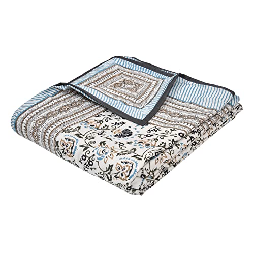 Image of BLOCKS OF INDIA 100% Cotton Dohar King Size Reversible Hand Block Printed Malmal Summer Dohar /Blanket (Grey JAAL)