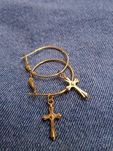 New//Gold Tone Cross Earrings//Hoop Earrings//Cross Jewelry//Natasha Vintage//Free Gift