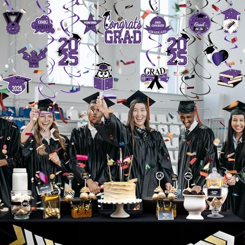 Image of Tifeson Graduation Decorations 2025 Purple - 21 PCS Graduation Party Supplies, Congrats Grad Hanging Swirls Decorations, High School College Graduation Party Decorations Class of 2025 Decor