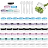 RMENOOR 65 Stück Leere Döschen Transparent Kosmetikbehälter Probedöschen 5 ml Cremedose Mini Cremedöschen Cremetiegel mit Deckel 5 Spatel für Lippenbalsam Creme Salben Pulver Strasssteine Perlen