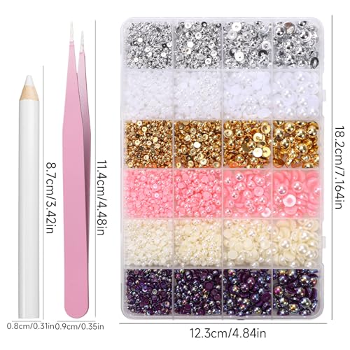 Image of 9000Pcs Flatback Pearls for Crafting, Silver Gold White Nail Half Pearls, 3-8mm Color Pink Beige Purple Half Round ABS Flatback Pearl Gems Bedazzling for Nails DIY Shoes Clothes Bags