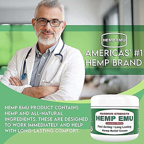 Hemp Emu Hemp Cream - Organic Hemp Oil Muscle Rub - Naturally Soothe Discomfort In Joints, Back, Knees With Premium Menthol Cream & Eucalyptus Essential Cream - Made In Usa - 4Oz #TOP5