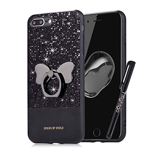 Tifightgo iPhone 6/6S Bumper Case,Black Bling Shiny Rhinestone Soft TPU Silicone Case Protection Cover Bumper Case for iphone 6/6S with Bow Ring Bracket