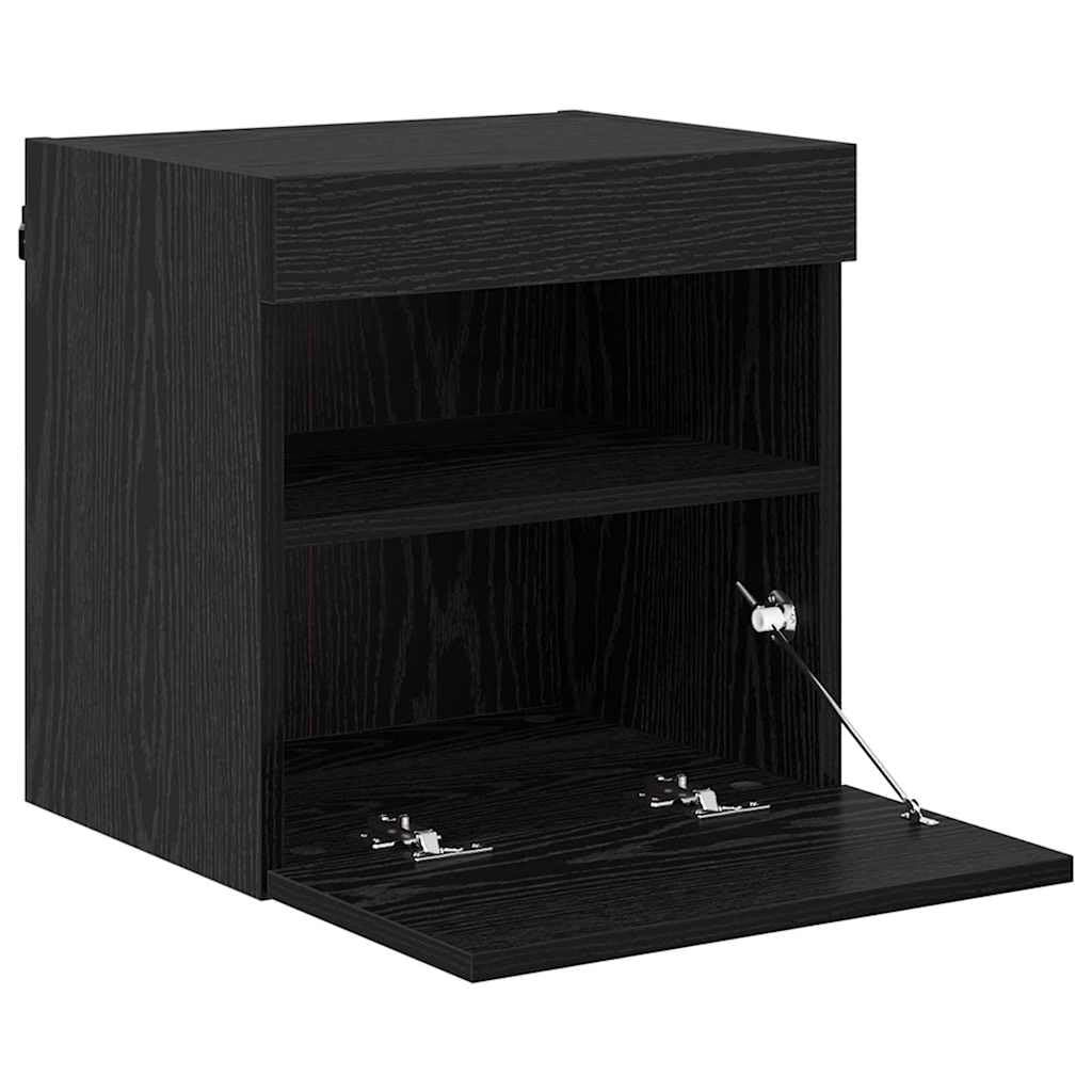 Étagère murale pour TV, aspect chêne, noire, 40 x 30 x 40 cm, en matériau du bois, support TV flottant, avec éclairage LED, console multimédia pour salon, chambre à coucher, centre de