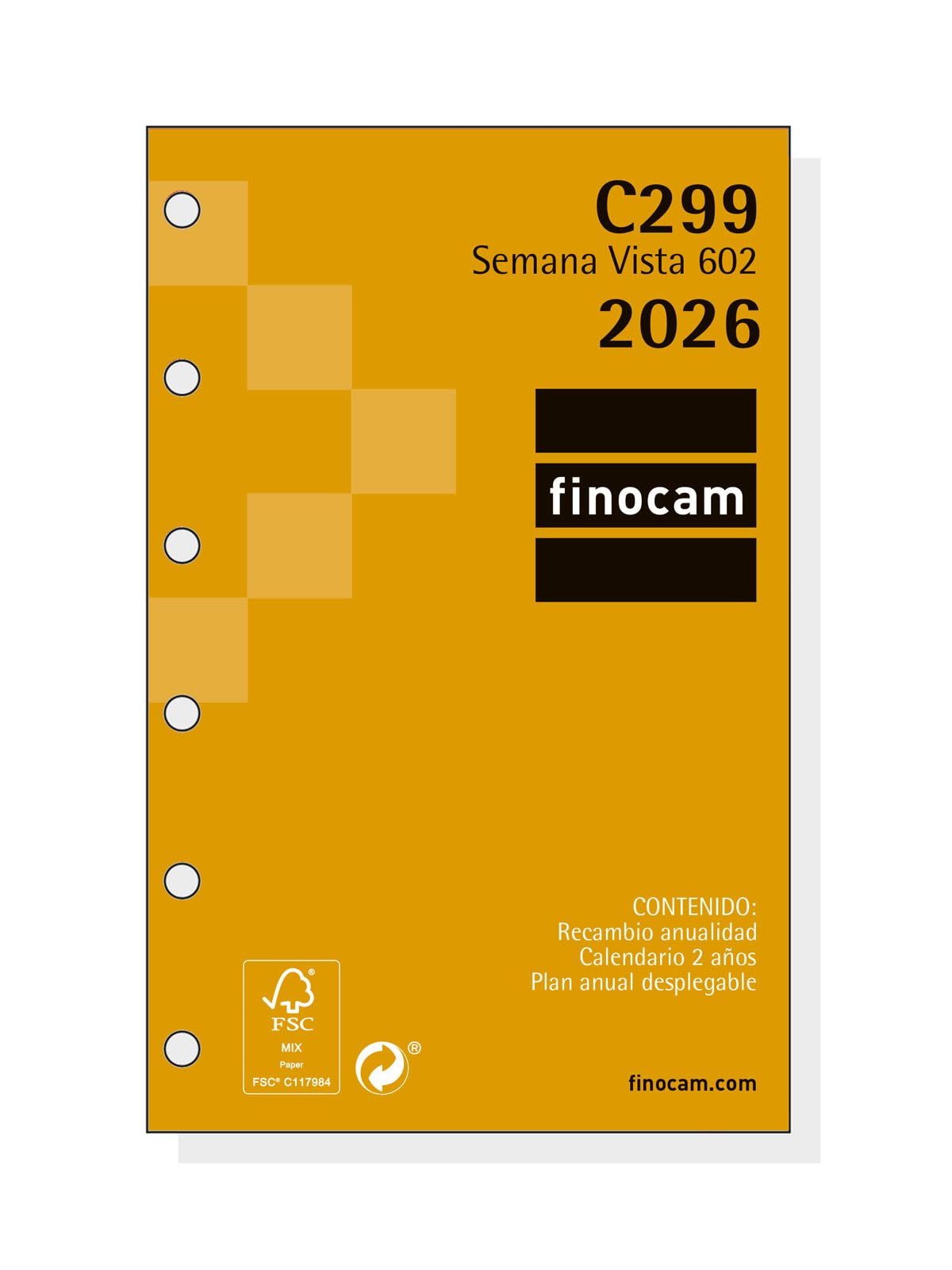 Finocam - Annual Classic 2026 Weekly Horizontal View Refill January 2026 - December 2026 (12 months) Spanish