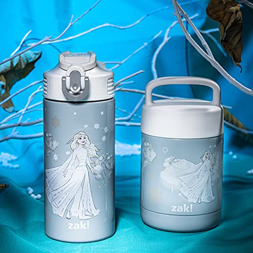 Zak Designs Disney Frozen Elsa Movie Vacuum Insulated Kids Water Bottle 14 Oz 18/8 Stainless Steel Thermal With Flip-Up Straw Spout And Locking Spout Cover, Durable Cup For Sports Or Travel #TOP7