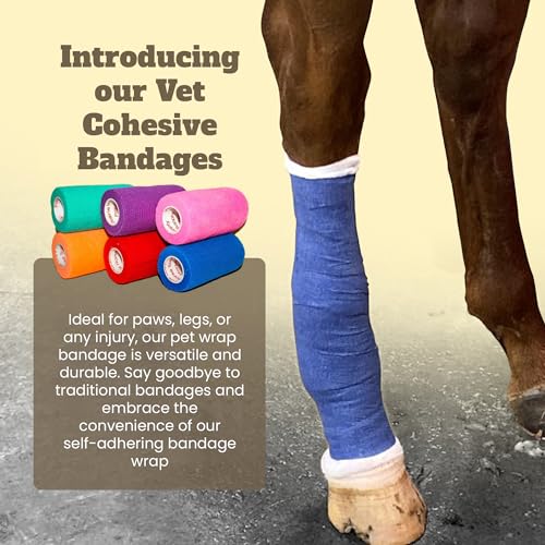 Image of Premium Bullk Self Adhesive Bandage Wrap - Non-Woven Elastic Cohesive Vet Tape for Wounds, Strains & Sprains - Athletic Tape & Self Adhering Bandage for Wounds, 6 Rolls, 4 Inch by Prairie Horse Supply