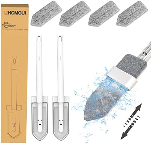 Portable Mop, EHOMGUI Hand Mop 6 in 1 Microfiber Self Squeeze Mop for Furniture Blind Bathroom Car Small Multipurpose Household Wet&Dry Used Mini Mop 2 Pack with 4 Replacement Cleaner Pads