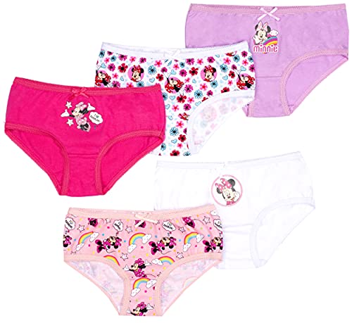 Disney - Minnie Mouse - Culottes pour Filles - Slip en Coton Doux - sous-vêtements Disney - Lot de 5 avec 5 Motifs différents - Rose - Agée 2-3