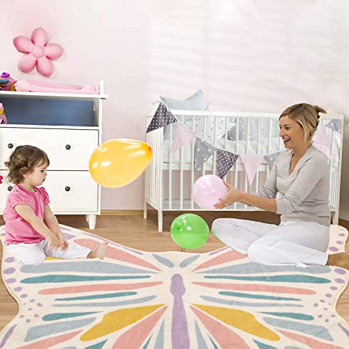Lukinbox Butterfly Kids Rug For Girls Bedroom, Colorful Washable Nursery Rugs, Soft Kids Area Rug Non Slip Play Mat Carpet For Playroom Kids Room, 4' X 5.3' #TOP5